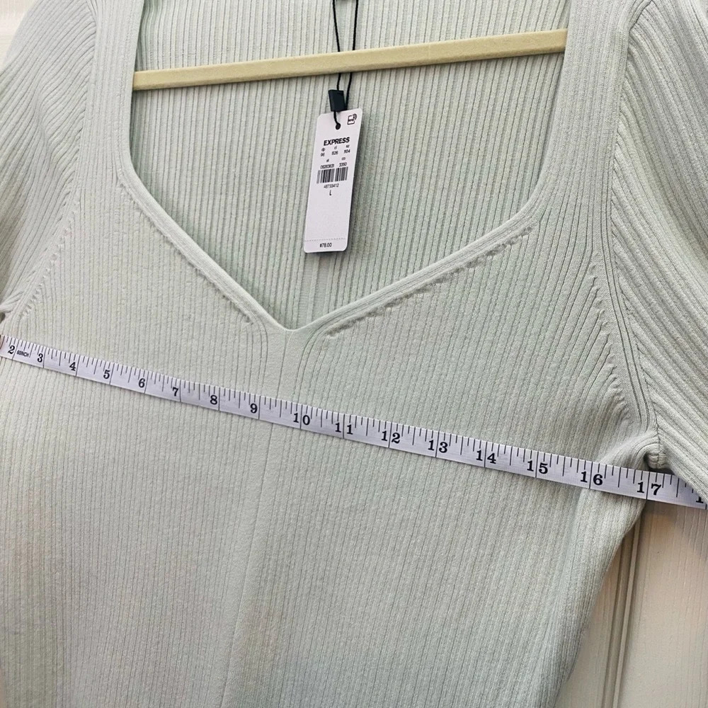 NWT Express Ribbed V Neck Fitted Long Sleeve Top Mint Green Size L Stretch - Picture 6 of 12